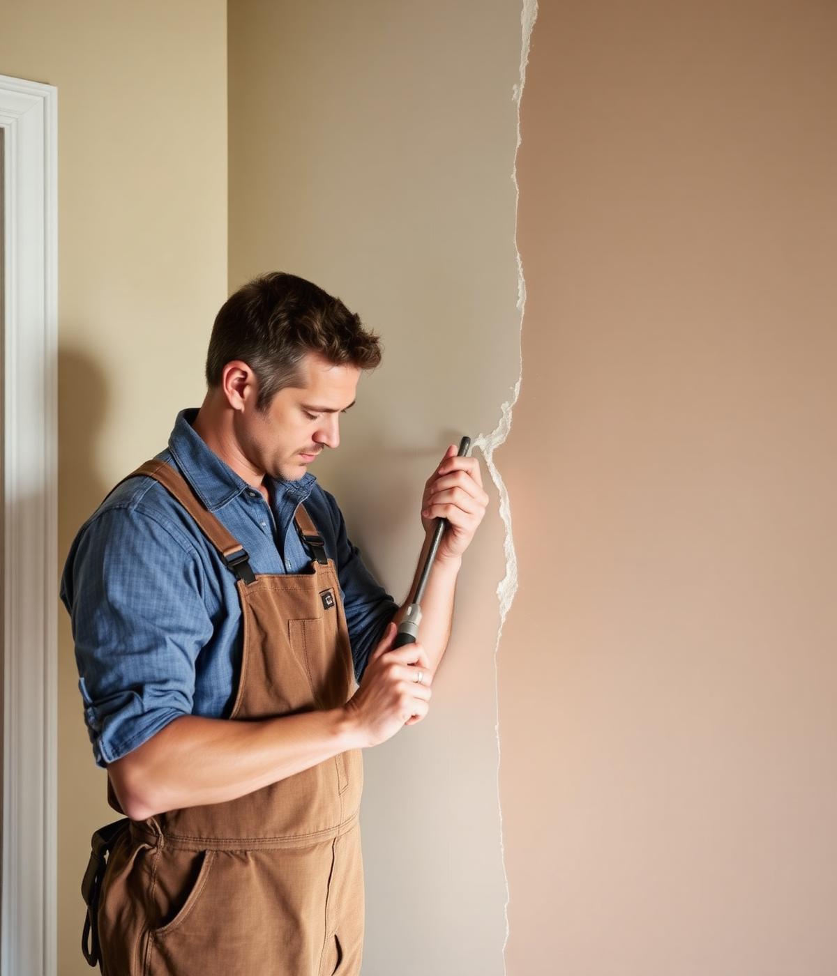 Artisan effectuant la finition d'un mur intérieur