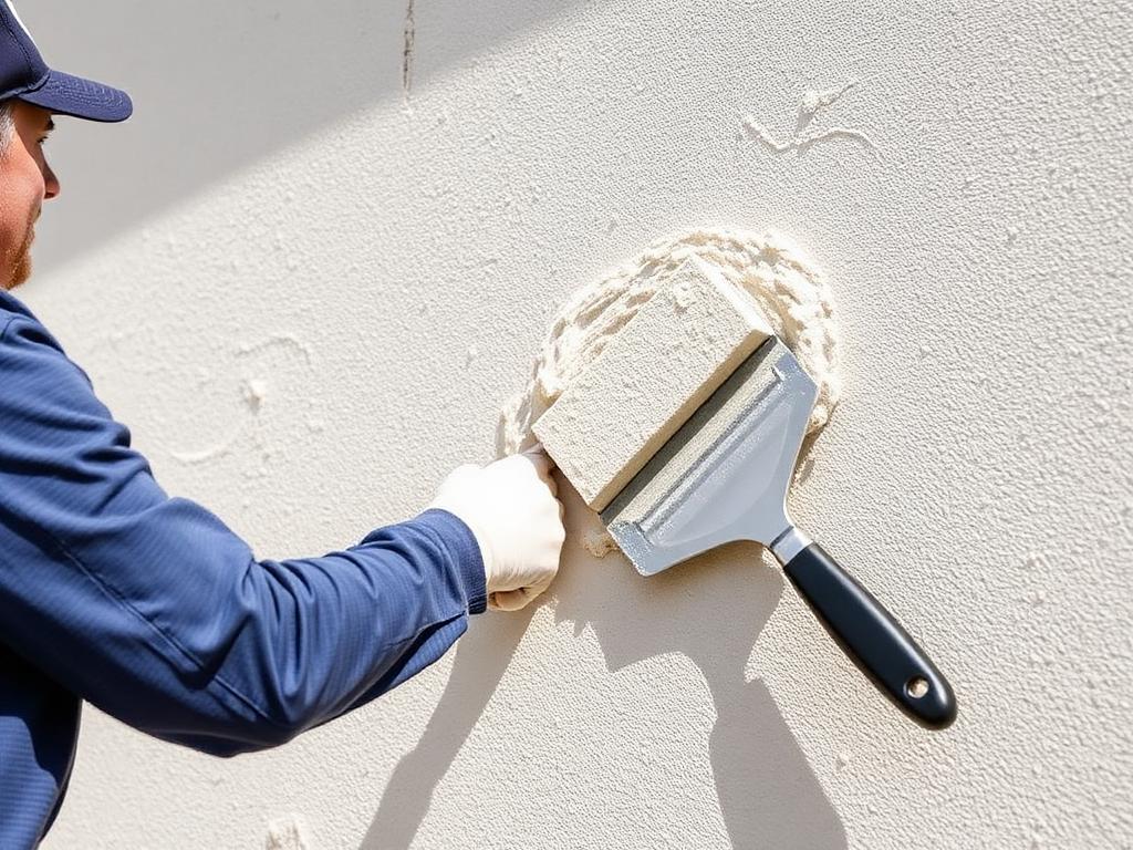Application d'un crépi sur une surface murale