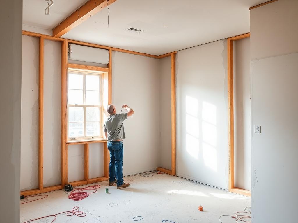 Installation de panneaux de gypse dans une pièce en rénovation
